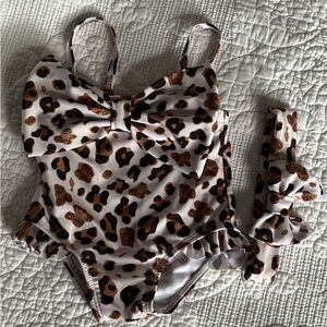 Leopard Print Baby Swimsuit with Bow